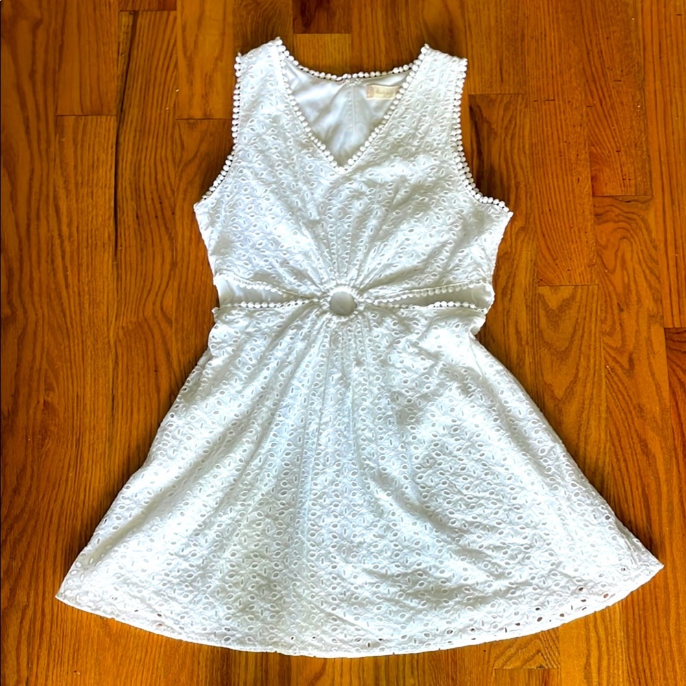 Altar’d State Eyelet Sundress Sleeveless Fit and Flare Cutout White Medium Lined